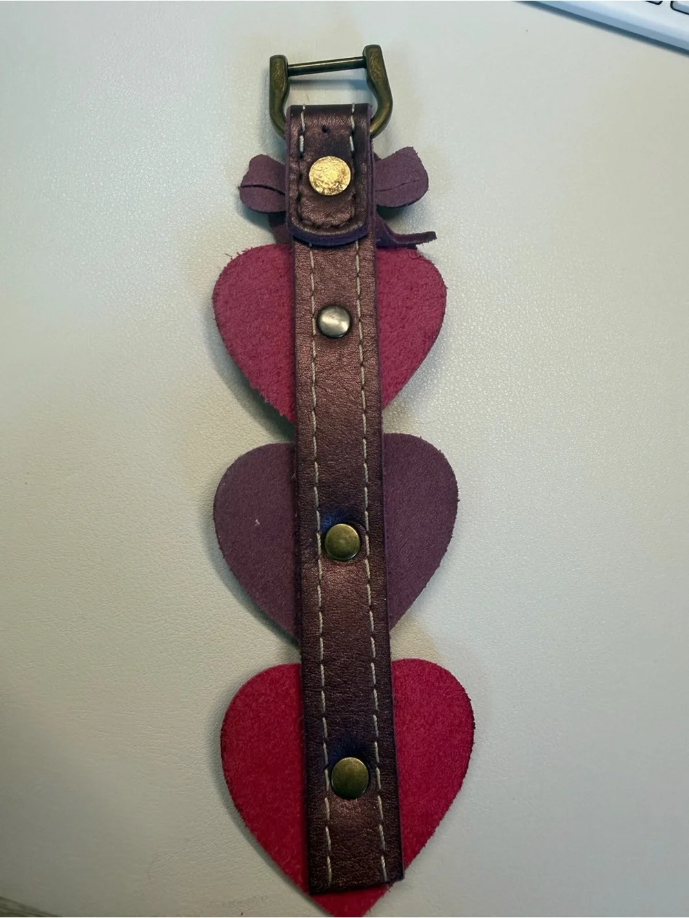 🩷Handcrafted Layered Heart Leather Bag Charm Pink & Burgundy Brass Hardware🩷